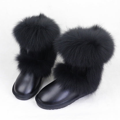 Mid-Calf Fox Fur Snow Boots