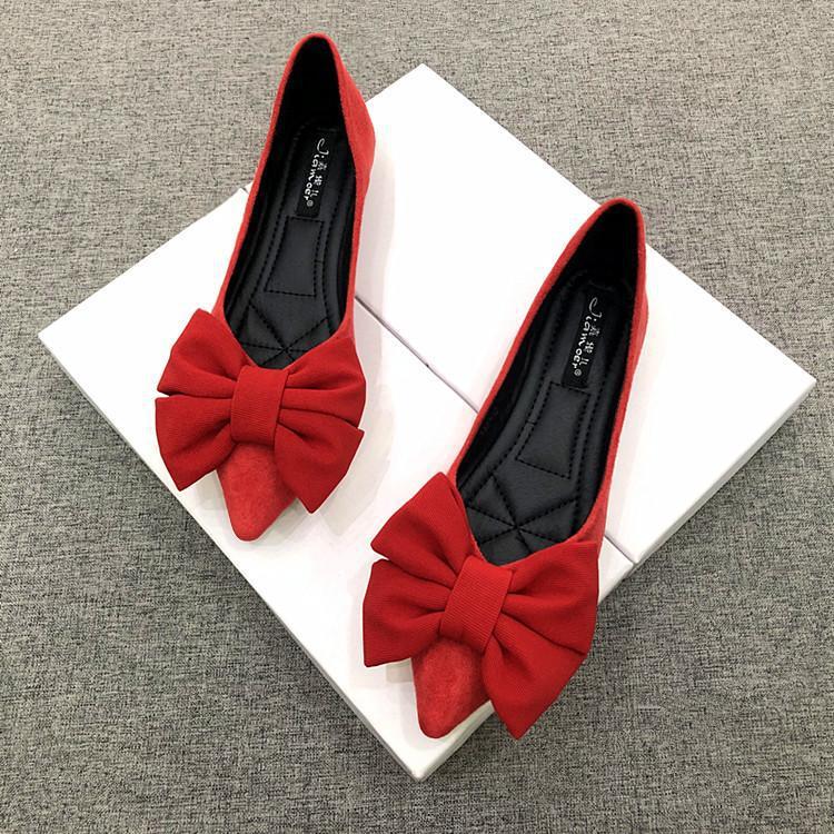 Pointed Big Bow Toe Flats