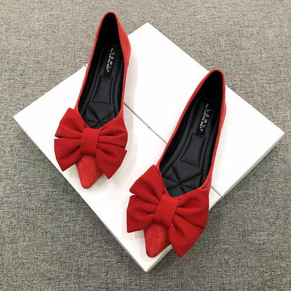 Pointed Big Bow Toe Flats