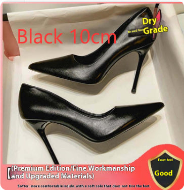 Black Soft Leather Stiletto Pointed Toe High Heels