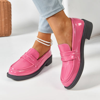 Retro Square Toe Platform Leather Uniform Flats