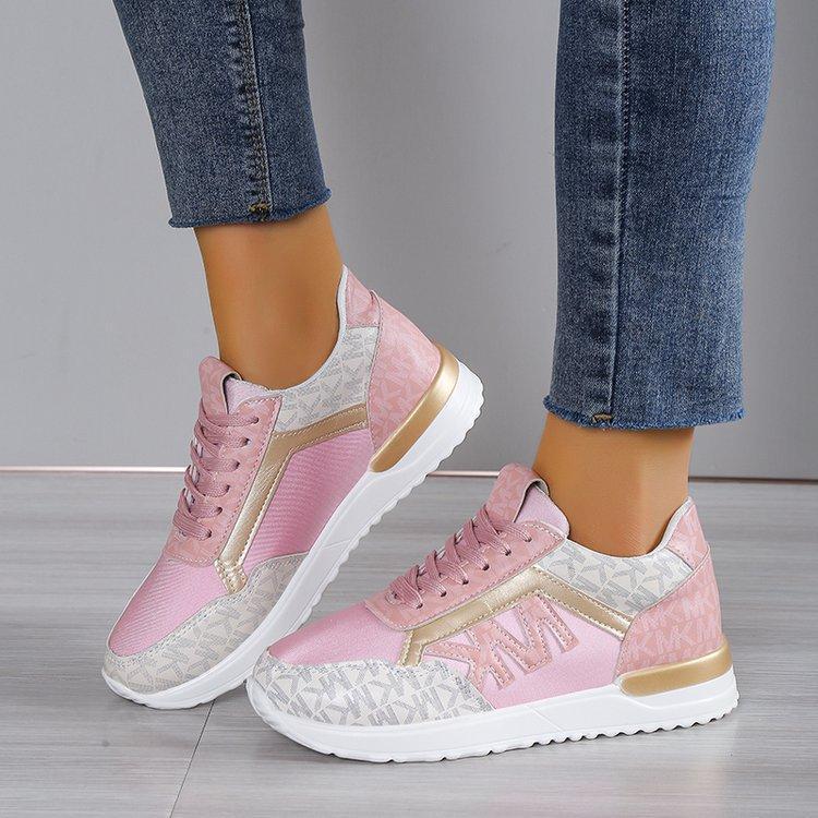 Printing Lace Up Round Toe Color Matching Running Shoes