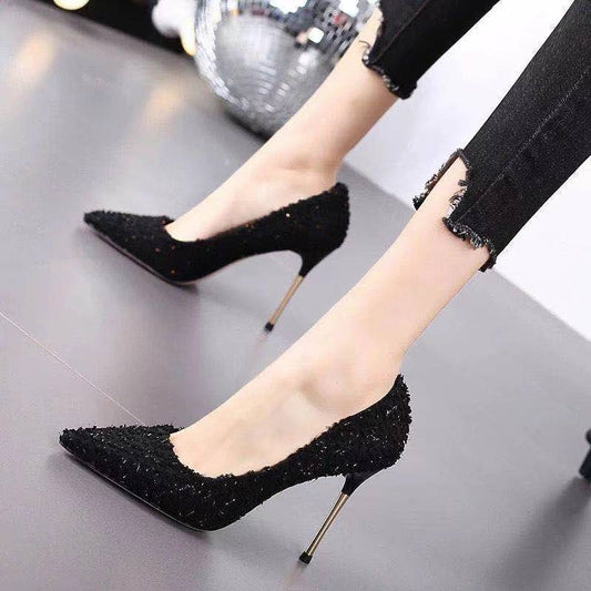 Textured Pointed Toe High Stiletto Heels