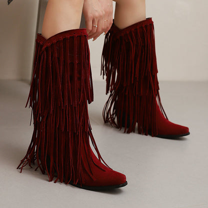 Suede Tassel Below The Knee Boots