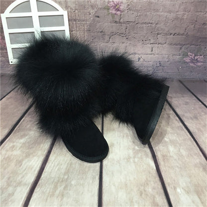 Mid-Calf Fox Fur Snow Boots