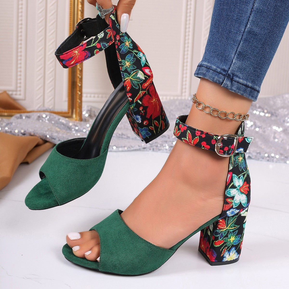 Printed Fish Mouth Sandals