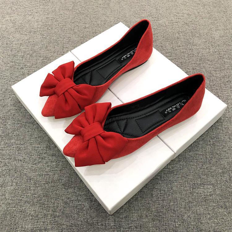 Pointed Big Bow Toe Flats