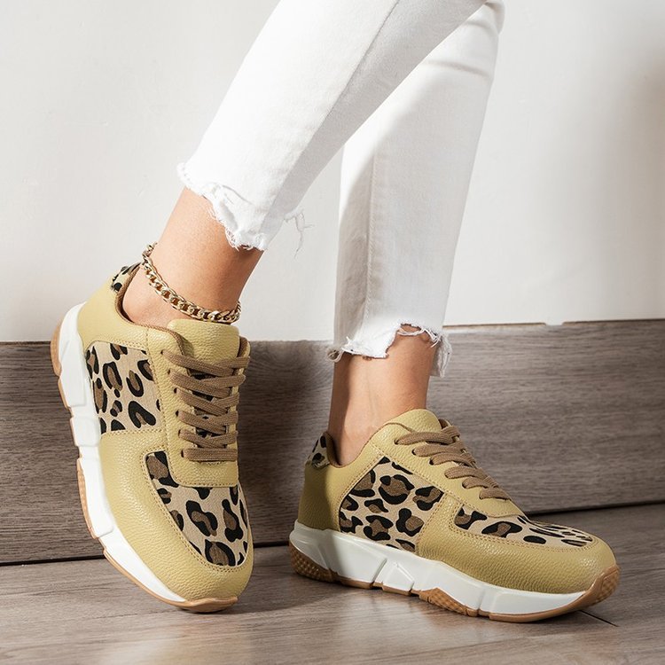 Leopard Print Pumps Flat Lace-up Shoes