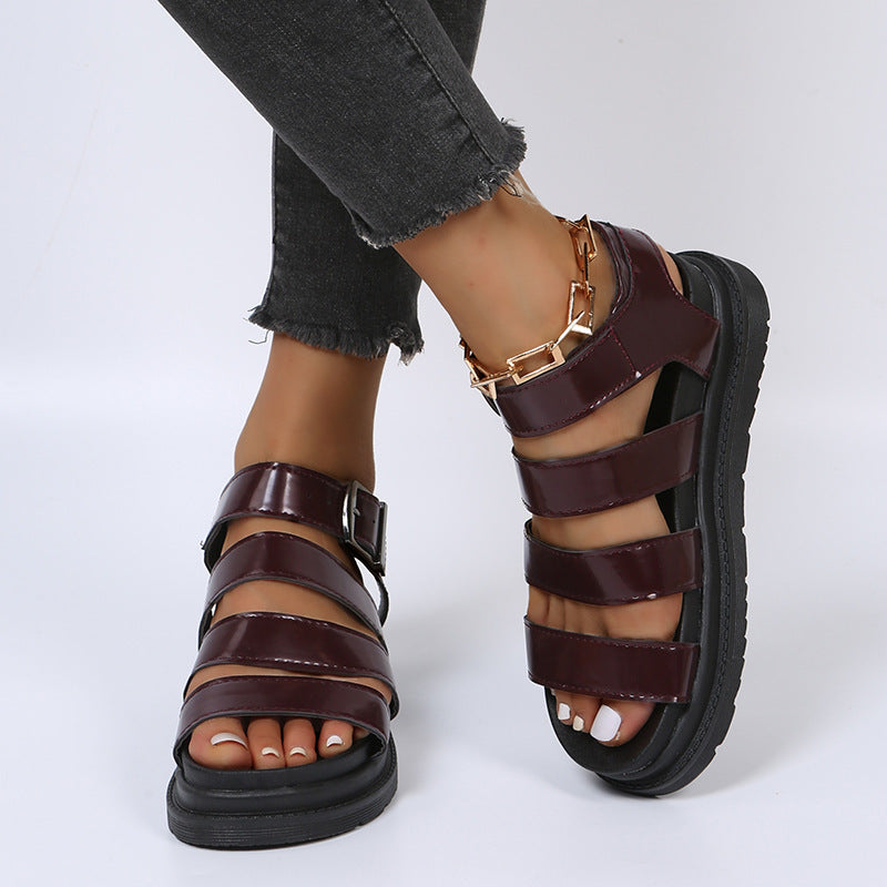 Roman Open Toe Platform Buckle Sandals