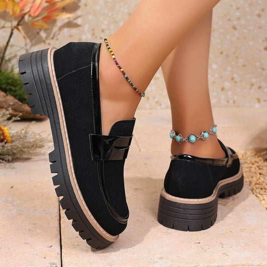 Matte Chunky Heel Platform Loafers