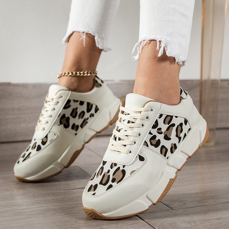 Leopard Print Pumps Flat Lace-up Shoes