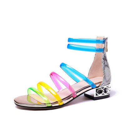 Low Heel Rainbow Transparent Strappy Sandals