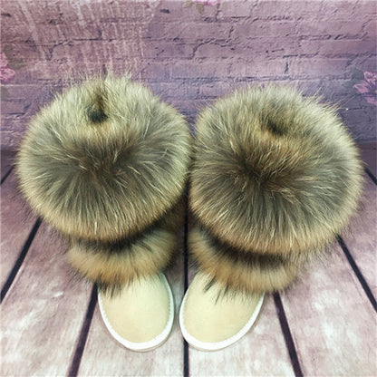 Mid-Calf Fox Fur Snow Boots
