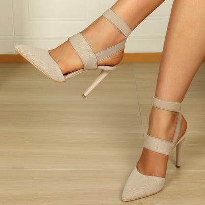 Closed Toe Elastic Band Stretch Pointed High Heels