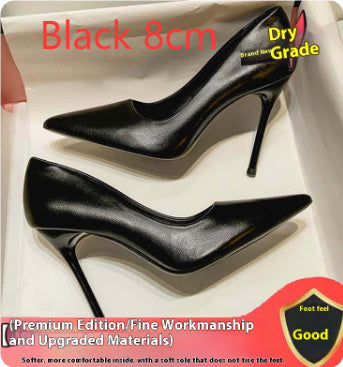 Black Soft Leather Stiletto Pointed Toe High Heels