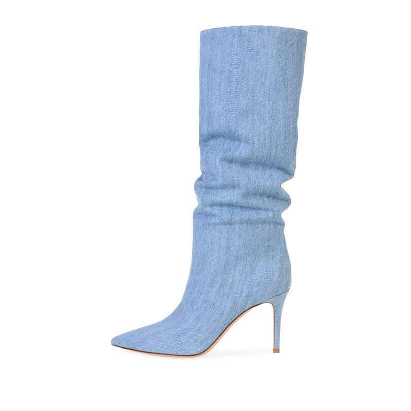 Denim Knee-high Boots