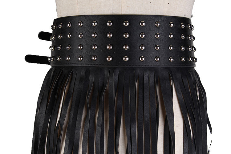 Black Fantastic Long Fringe Belt Leather Designer Belts