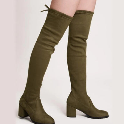 Mid-High Tube Chunky British Style High Heel Stretch Boots