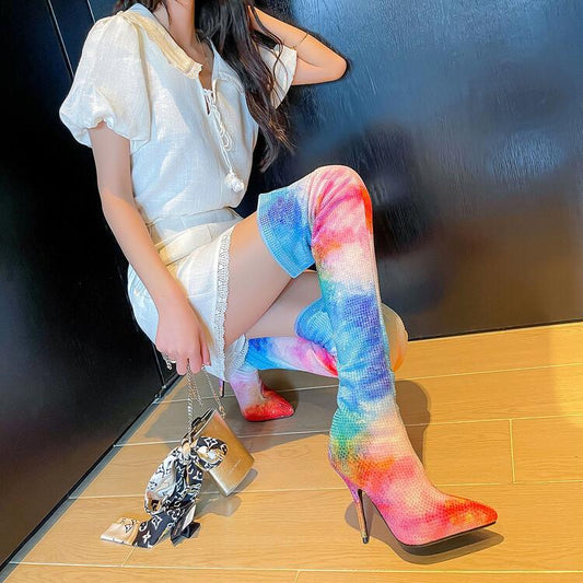 Iridescent Over-the-knee Elastic Boots
