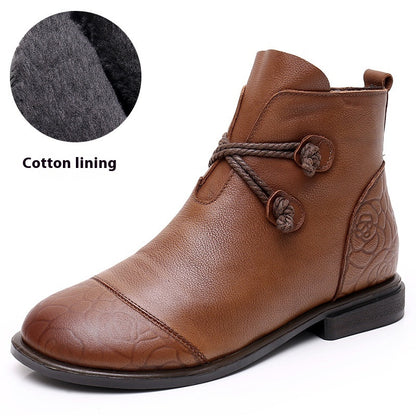 Strap Ankle Flat Leather Boots