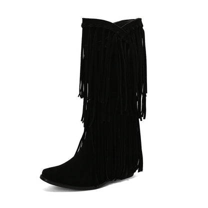 Suede Tassel Below The Knee Boots