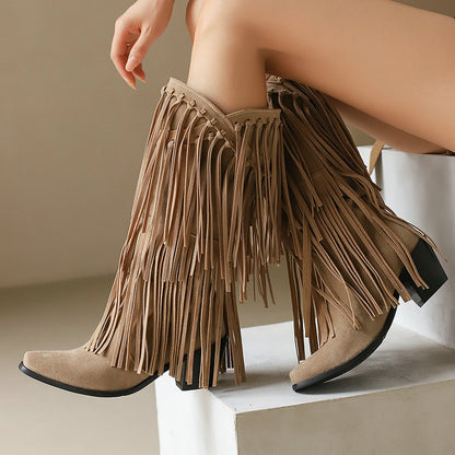 Suede Tassel Below The Knee Boots