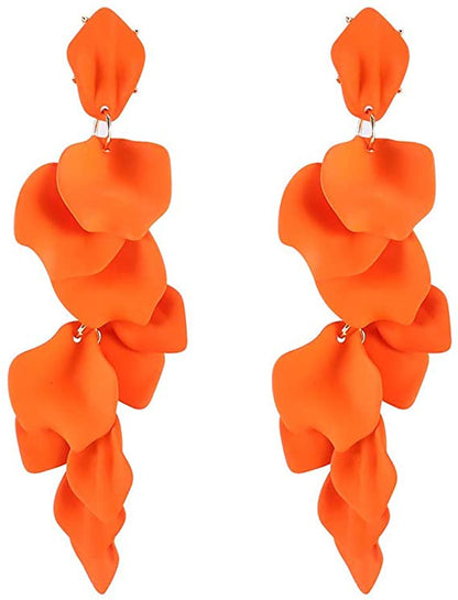 Long Rose Petal Dangle Earrings