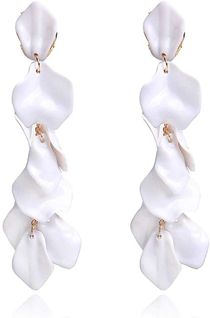 Long Rose Petal Dangle Earrings