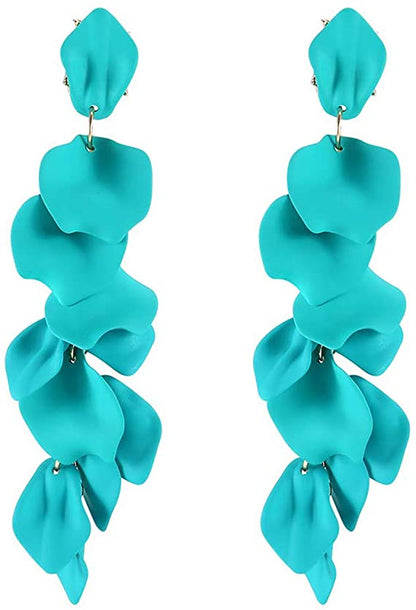 Long Rose Petal Dangle Earrings