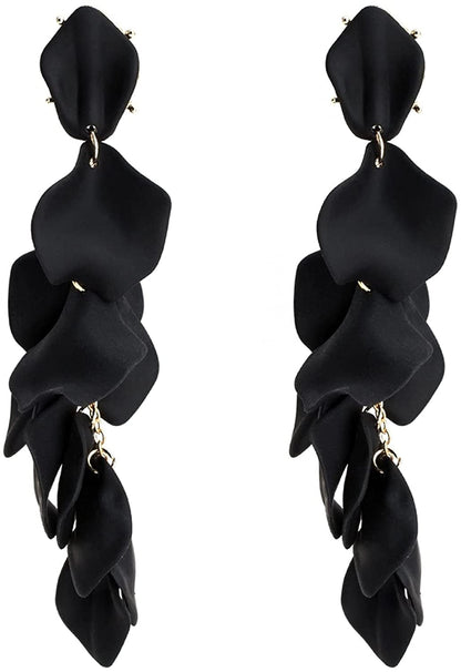 Long Rose Petal Dangle Earrings