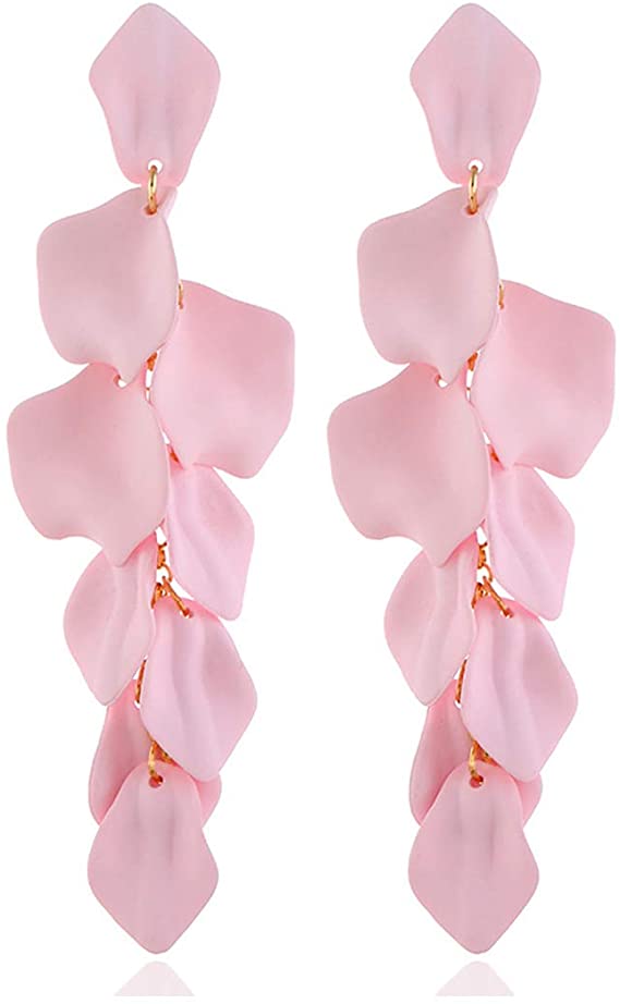 Long Rose Petal Dangle Earrings