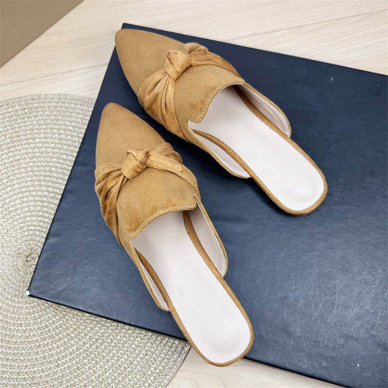 Bow Toe Style Simple Pointed Flat Lazy Half Slippers