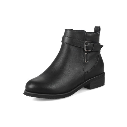 Martin Round Toe Short Low Heel Boots