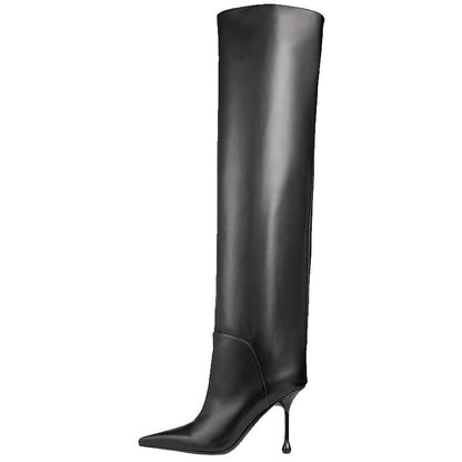 Pointed-Toe Stiletto Slip-on Below The Knee Plus Size Straight Boots