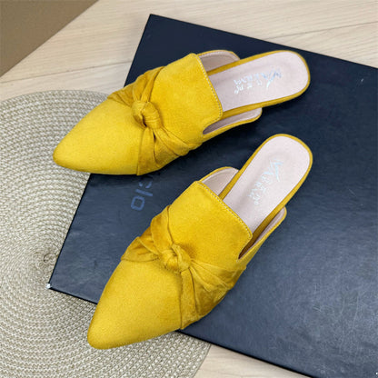 Bow Toe Style Simple Pointed Flat Lazy Half Slippers