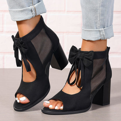 Platform Chunky Bow Open Toe Block Ankle Strap Sandals