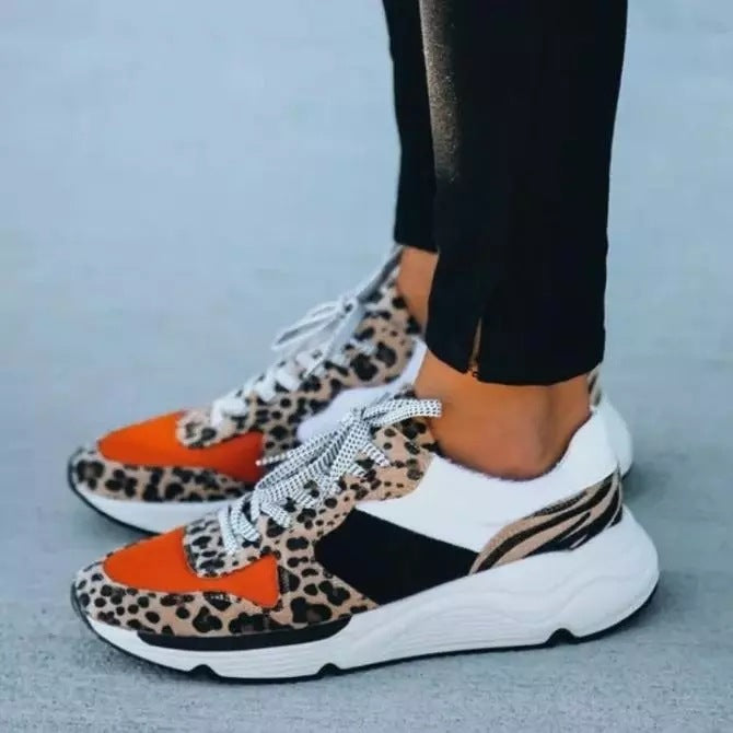 Leopard Print Color Matching Lace Up Casual Sneaker