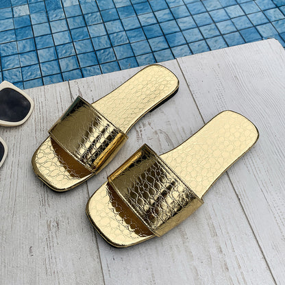 Crocodile-textured Slide Slippers