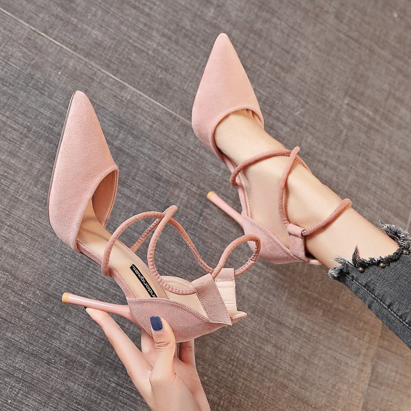 Pointed Cross Lace-up High Heels