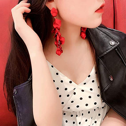 Long Rose Petal Dangle Earrings