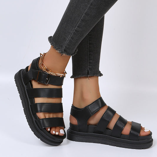 Roman Open Toe Platform Buckle Sandals