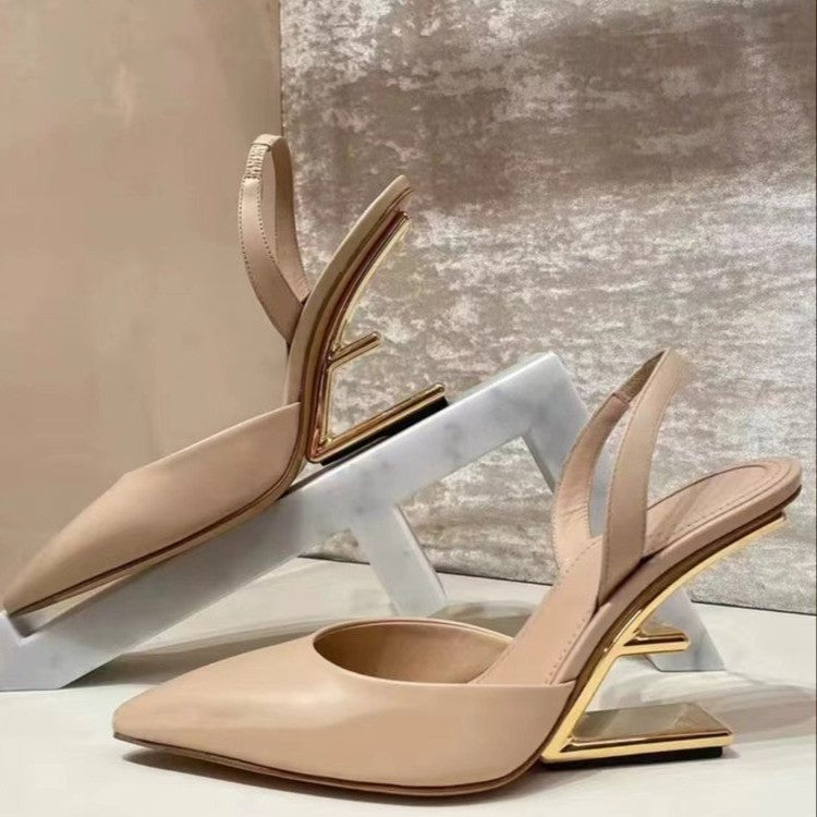 Solid Color Pointed Toe Cap Hollow High Heel