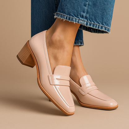 Square Toe Slip-on Loafer Heels
