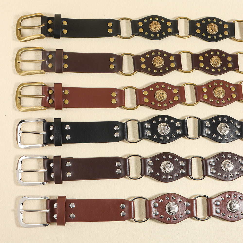 Vintage Riveted Metal Buckle Belt