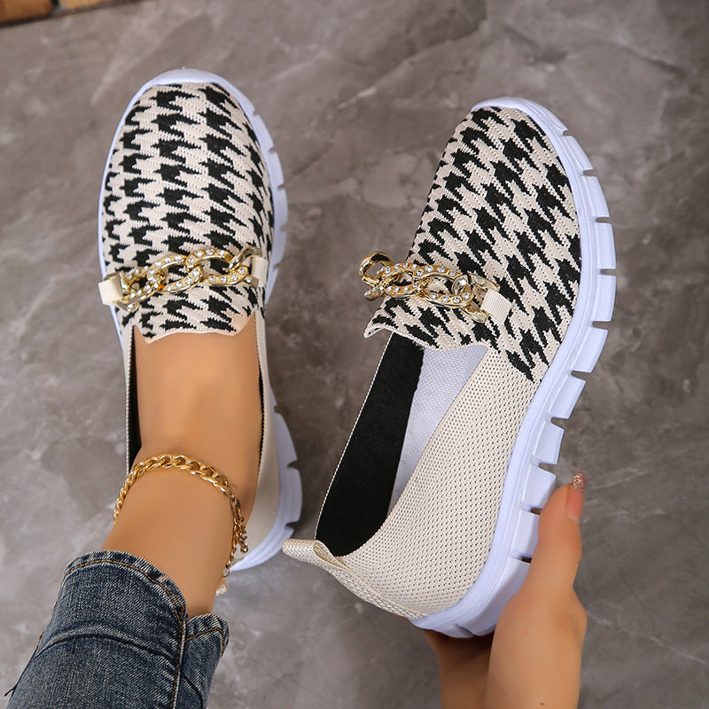 Breathable Loafers Print Chain Mesh Flats