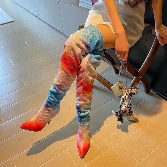 Iridescent Over-the-knee Elastic Boots