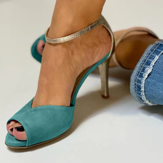 Ankle-Strap Buckle Open Toe Heels