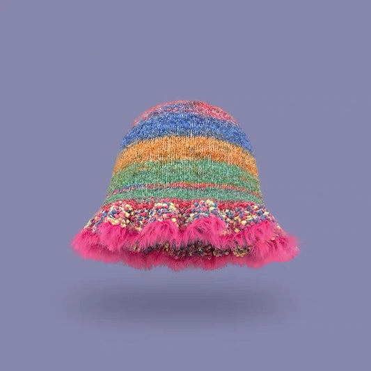 Rainbow Striped Oil Painting Knitted Wool Hats