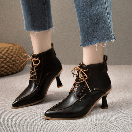French Retro Pointed Ankle Boots