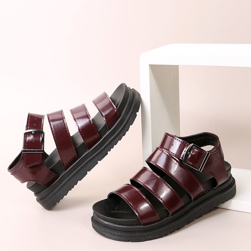 Roman Open Toe Platform Buckle Sandals